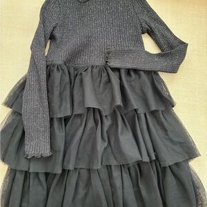 Girls Janie and Jack Glittery Black Dress with Tulle skirt